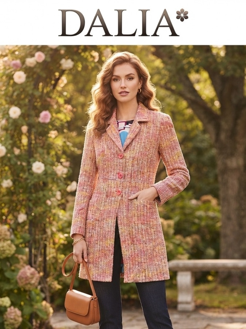 Dalia Pink Multi Tweed Mid-Length Coat